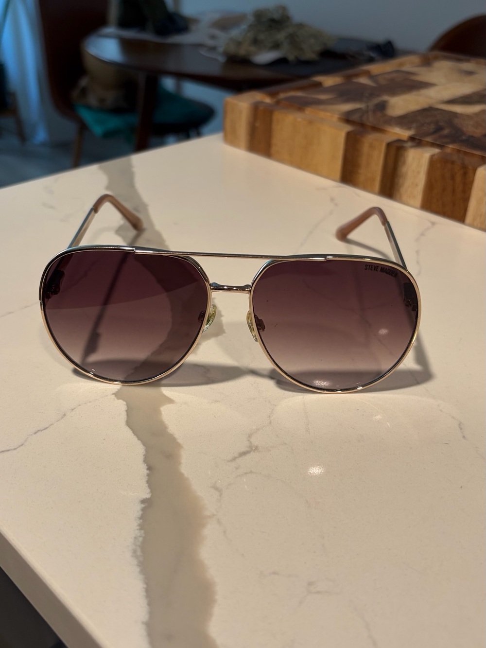 Steve Madden Gold Frame Aviator Sunglasses with Brown Gradient Lenses